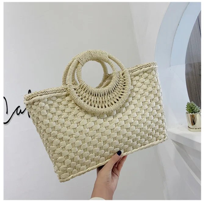 Women Summer Beach Weave Beach Bag Woven Bucket Bag Casual Handbags Popular Handmade Braided Basket Vacation Straw Clutch Totes