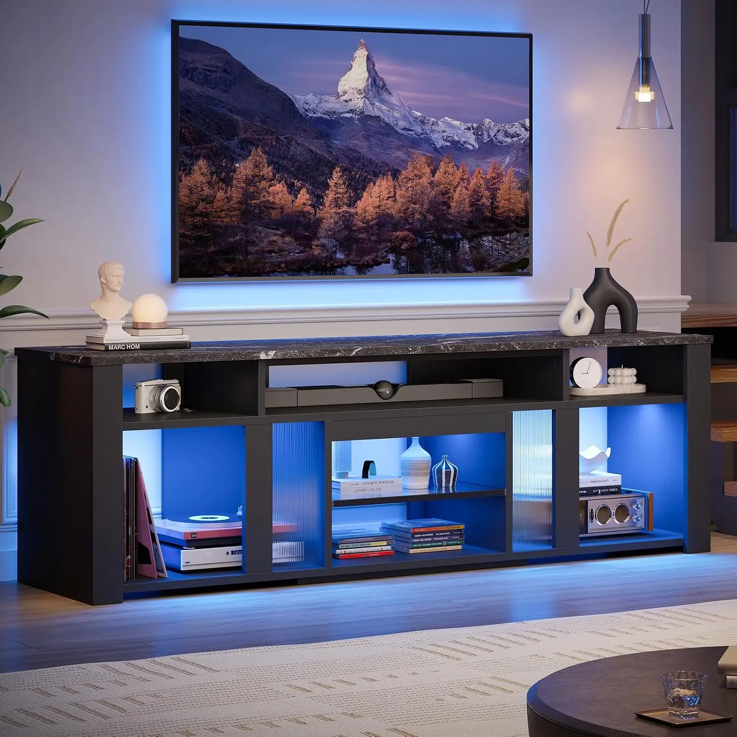 80 Inch TV Stand Entertainment Center LED Lights Adjustable Shelves Media Console Gaming Home Theater, Customized