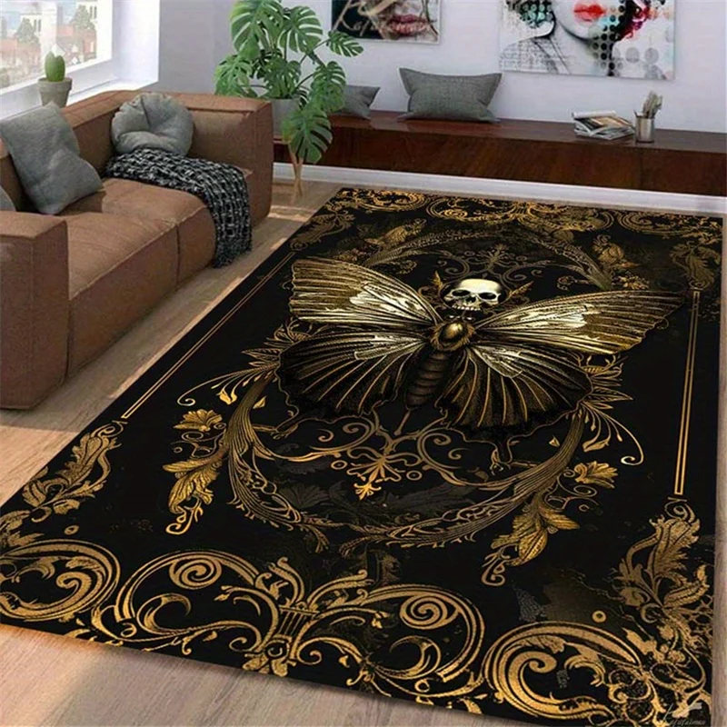 1pc Dark Style Moth Skull Area Rug, Halloween Horror Home Decor, Ideal Gift, Perfect for Living Room Bedroom Corridor Decoration