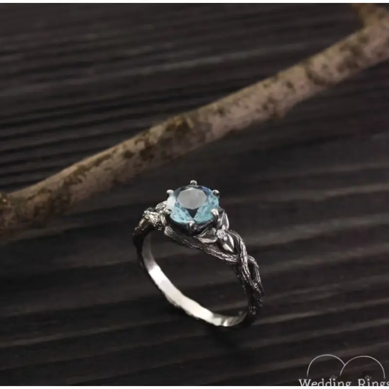 

Cross border wish sea blue zircon vintage vine ring women's ring