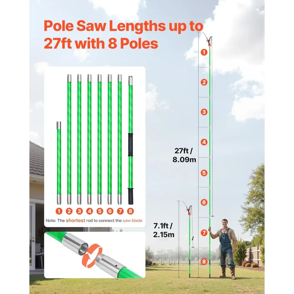 Sega a palo estensibile di VEVOR: potatrice per alberi da 3,87 a 27 piedi con azione a forbice e lama in acciaio da 65 ml, impugnatura leggera in fibra di vetro