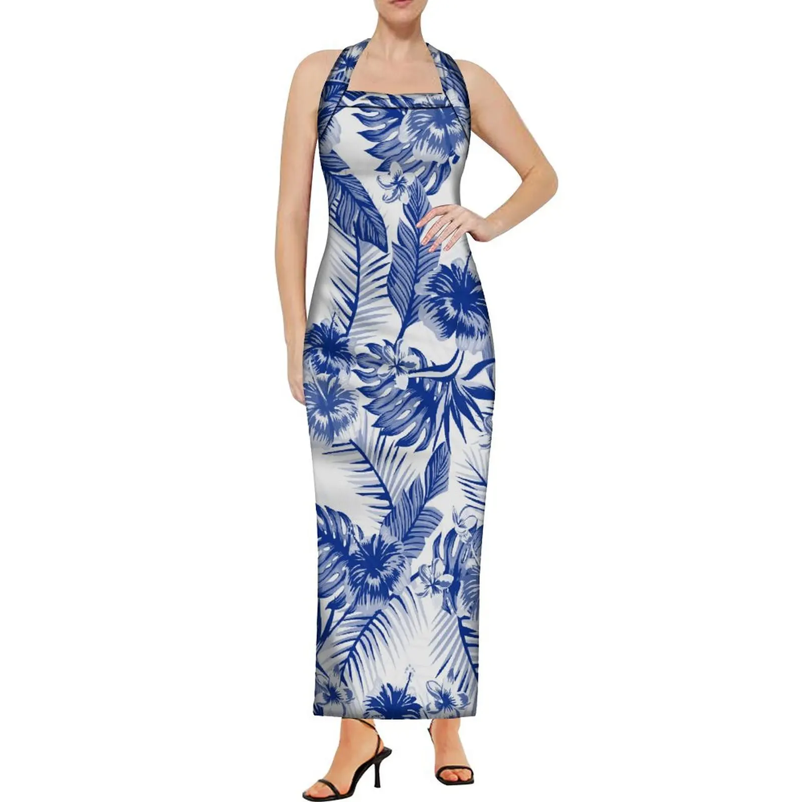 High Quality Samoa Furong Hd Pattern Women'S Dress Polynesian Ethnic Style Print Sheath Halter Dress Custom Art Floral Print