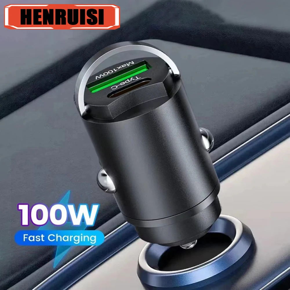 Total 100W Car Charger PD Fast Charging Mobile Phone Quick Charge 3.0 USB Type C Charger For iPhone15 Xiaomi Samsung Car Charger