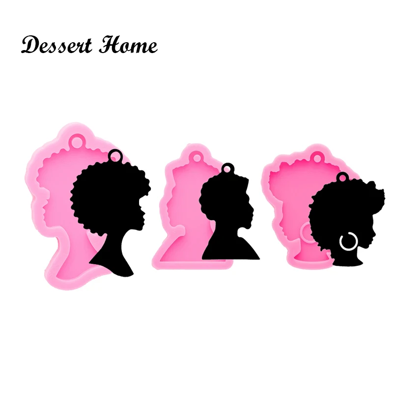 DY0798 Bright Resin Craft Afro Keychain Mould ,Girl Silicone Molds for badge reel as well , DIY Resin Epoxy Jewellery Making