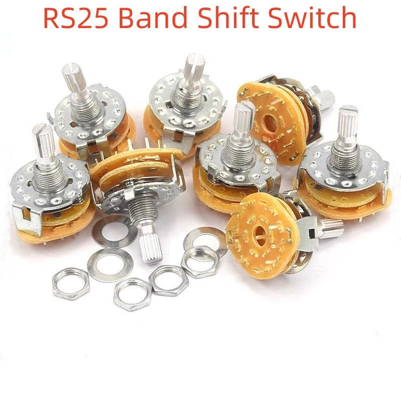 

RS25 6mm Knurl Shaft Panel Mount 1P11T 2P4T 2P5T 2P6T 3P3T 3P4T 4P3T Rotary Band Switch Selector