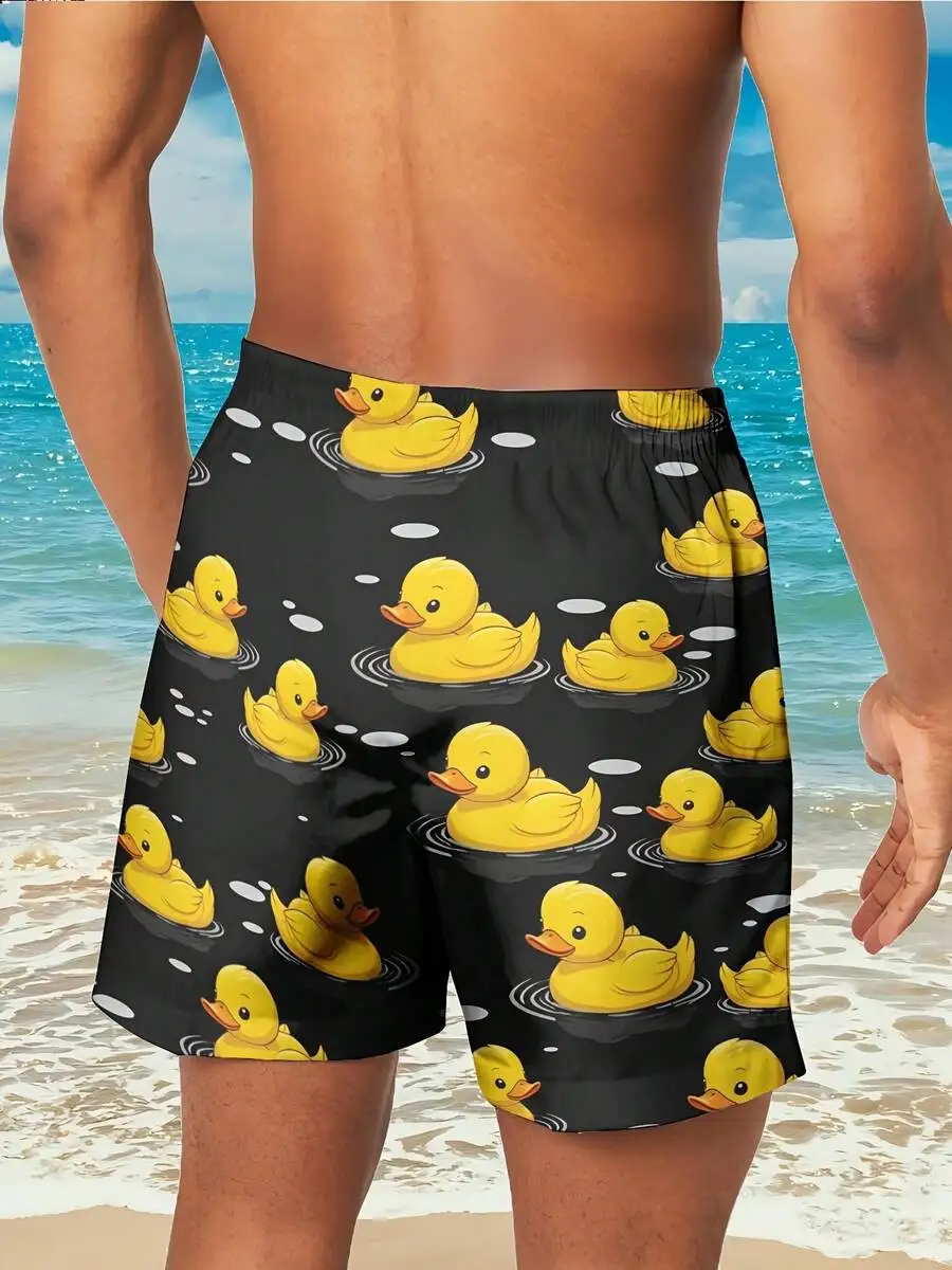 

Mens Duck Print Beach Shorts Lightweight Quick-Dry Polyester Adjustable Drawstring Waist Casual Summer Shorts