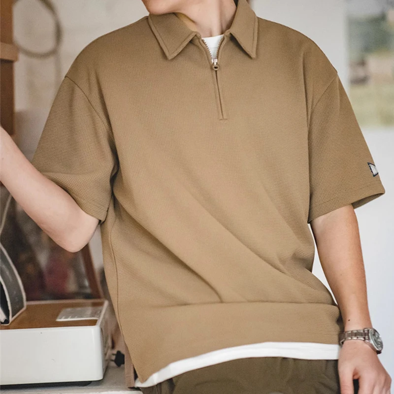 Summer Vintage Waffle Short Sleeve Polo Shirts Men's 2025 New Half
