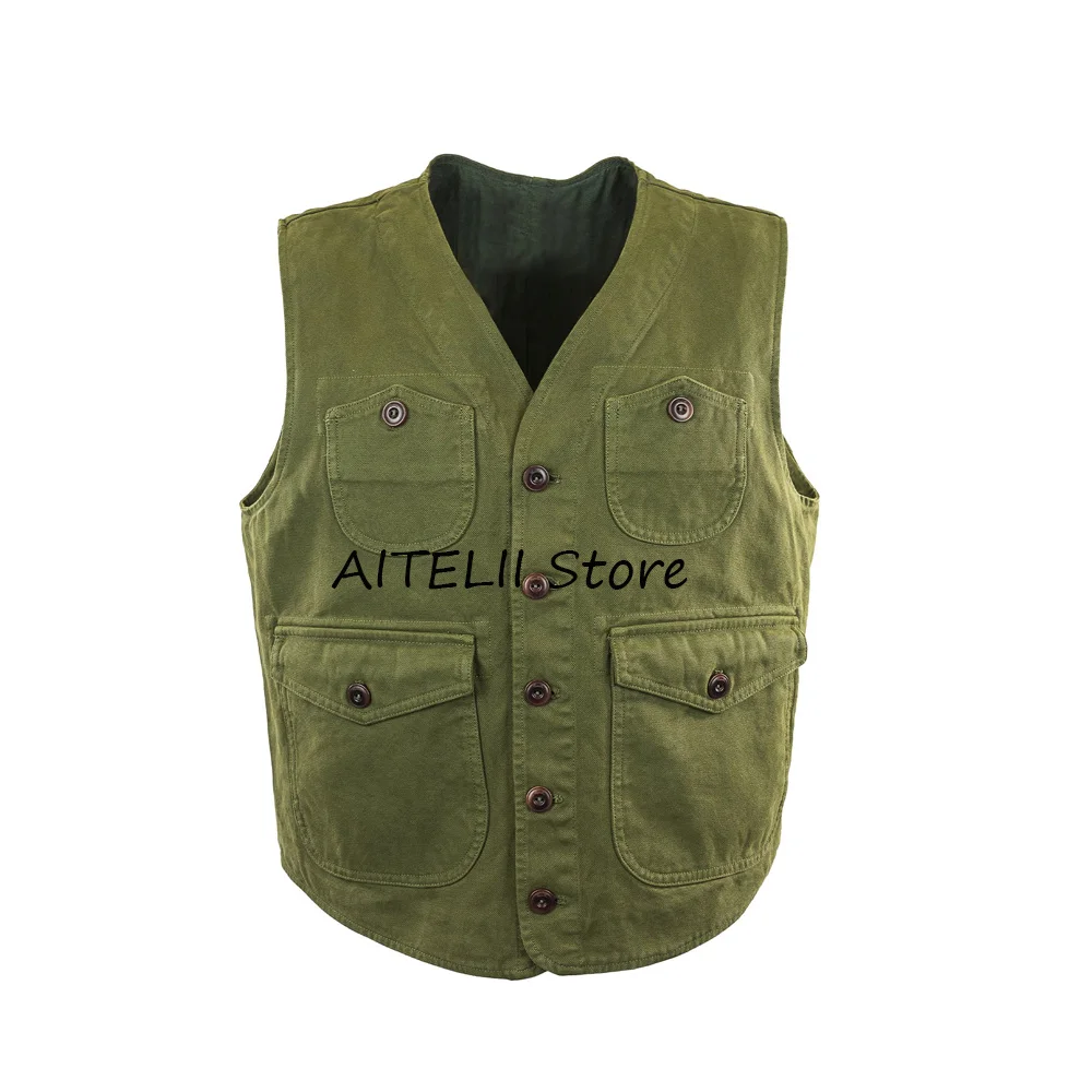 سترة رجالية واحدة الصدر أربعة جيوب بأزرار نسيج الكتان الخامس الرقبة Steampunk صدرية بدلة عمل غير رسمية موضة بلا أكمام #2