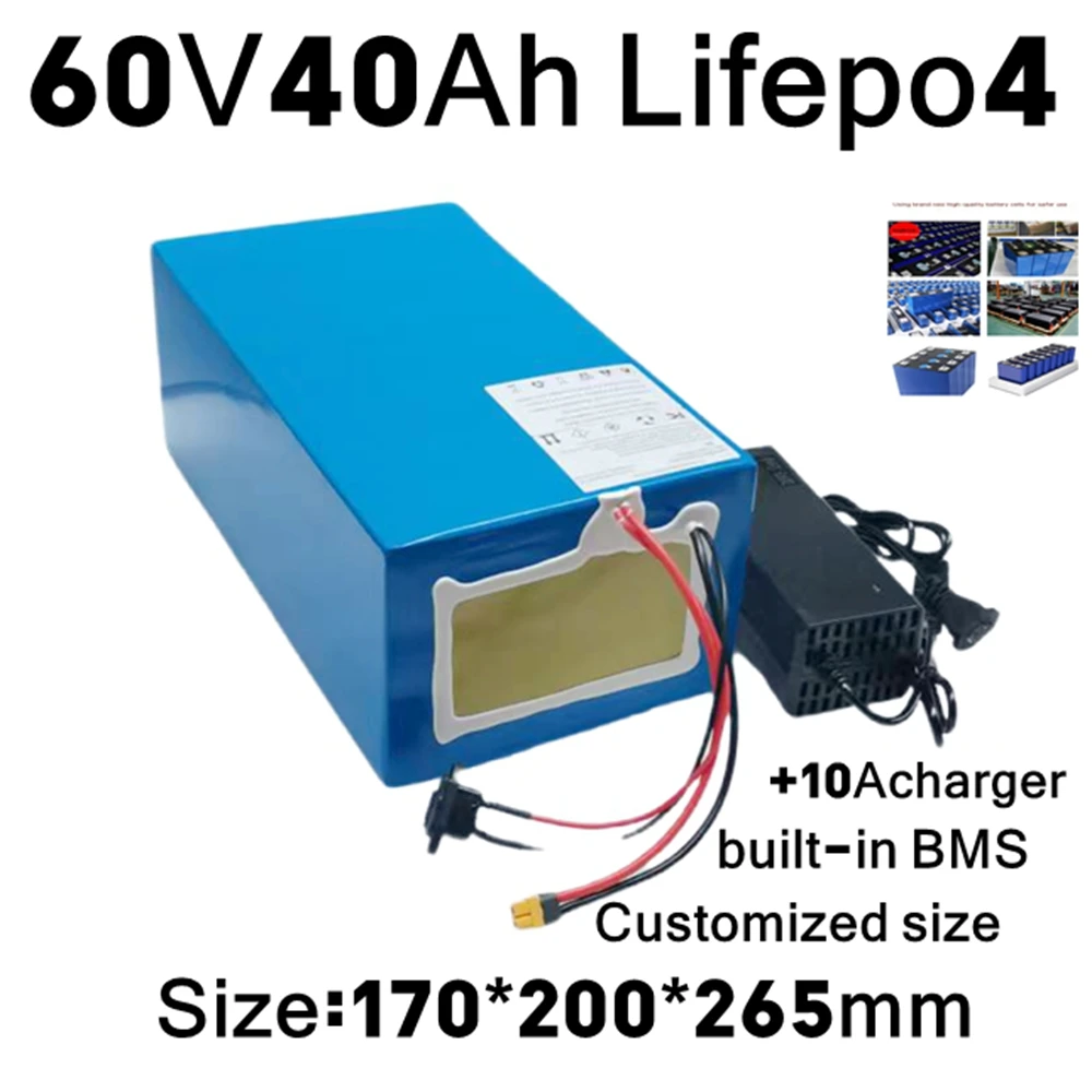 HX-Batterie au lithium LiFePO4 avec BMS, cycle profond, vélo électrique 3000W, scooter 8.5, moto AGV, chargeur 10A, 60V, 40Ah