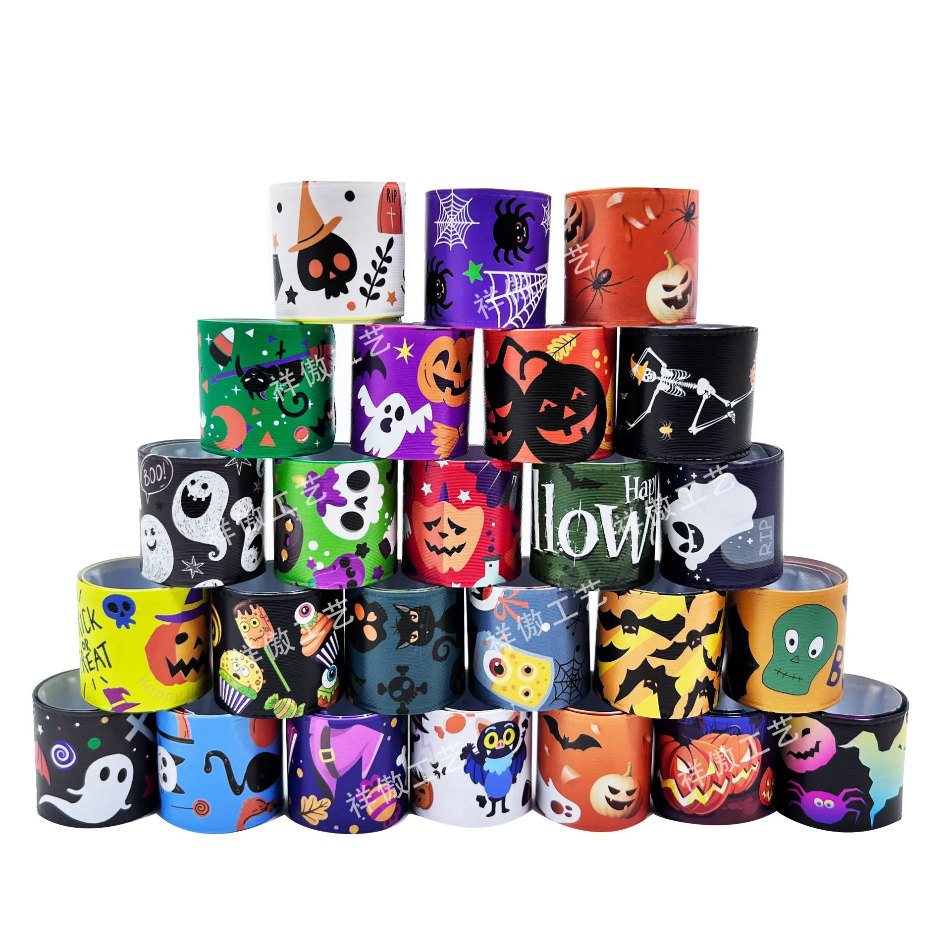 

12pcs Halloween Slap Bracelets 2025 Pumpkin Witch Spider Web Bracelets Ghost Festival Gifts Kids Happy Halloween Party Decor