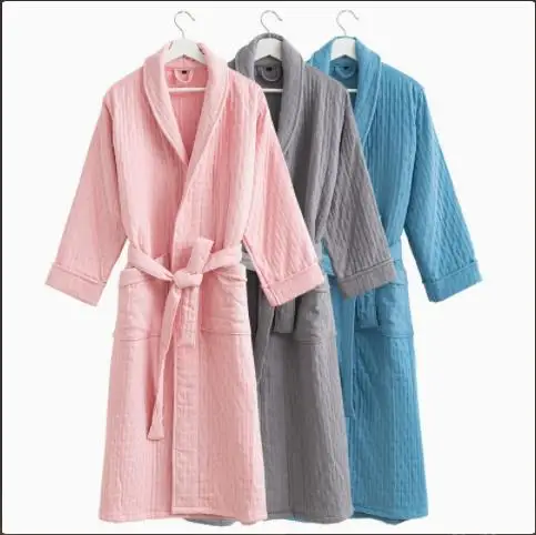 Female Kimono Bathrobe Sleepwear Solid Sauna Costume Women Sweatshirt Robe 100% Cotton 2 Layer Gauze Quick-drying Hotel Spa Robe