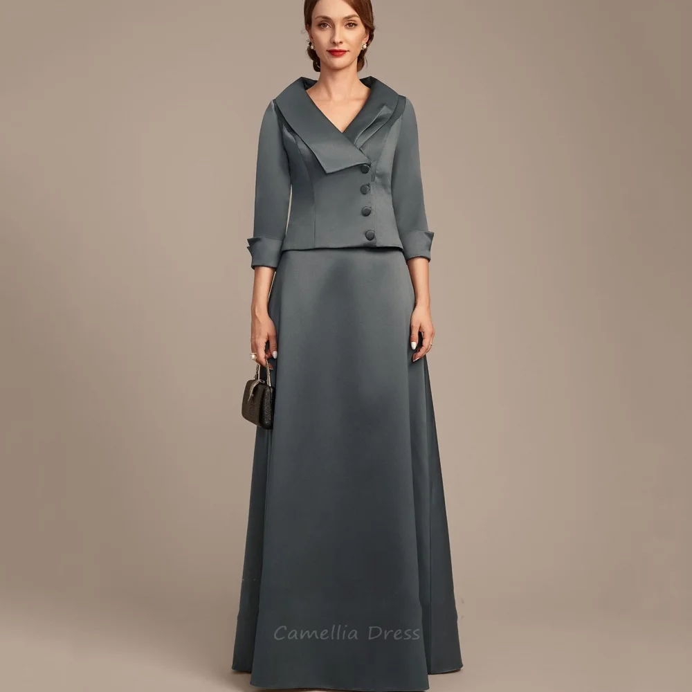 Vestido para madre de la novia, vestido Formal personalizado con cuello en V para invitados, vestido elegante con botones de línea A, vestido de fiesta de boda, vestido invitada boda