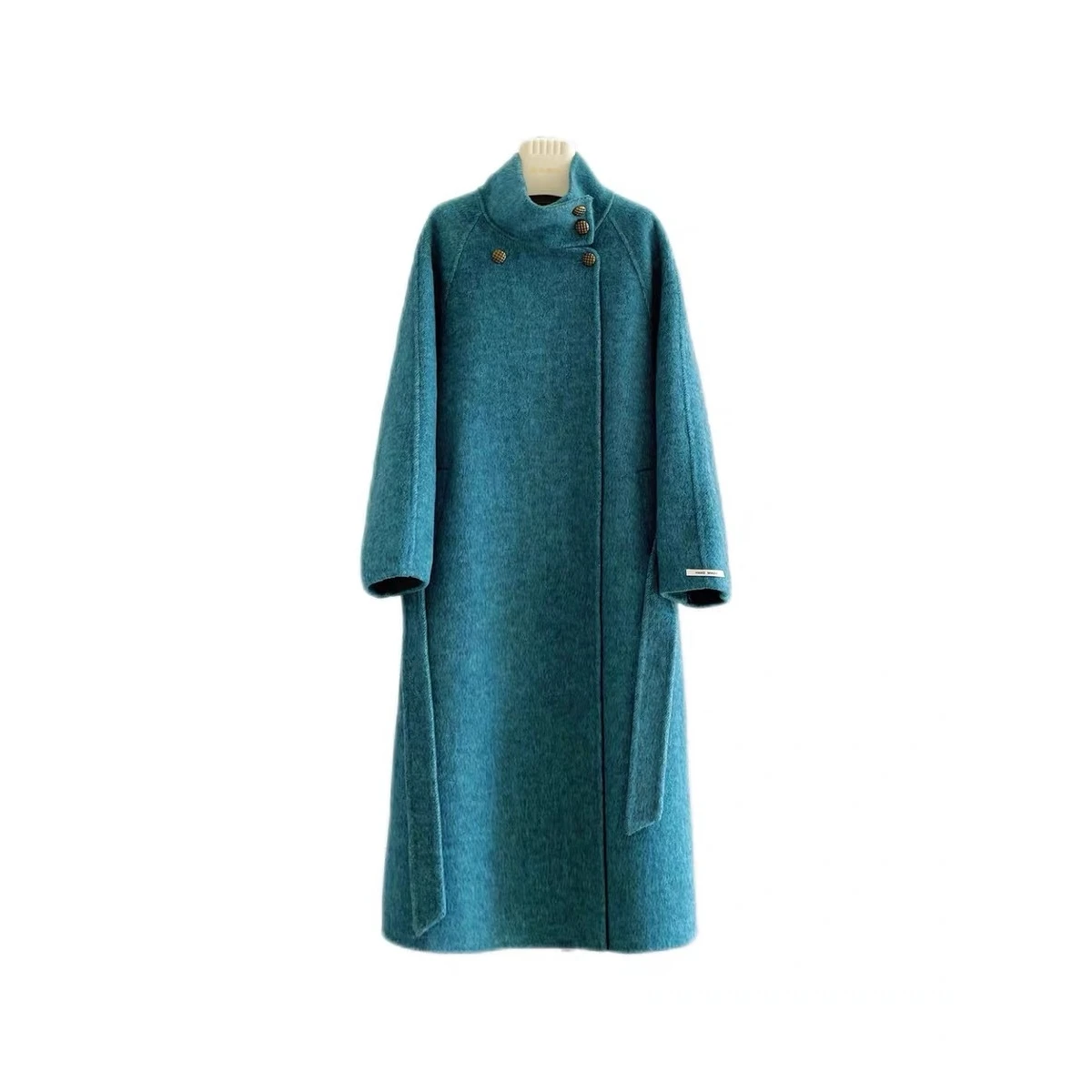 

Double-Sided Camere Long Coat Women's Faionable Korean Sle Stand Collar Elite Temperament Island Blue Dyed to Order