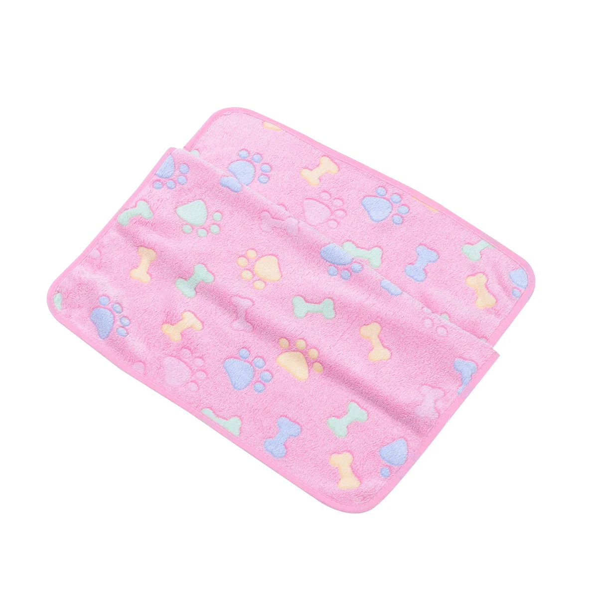 1Pcs Pet Carpet Coral Small Pink Bone Printed Dog Blanket Sleep Mat 104x76cm Cozy Warm Travel Bed