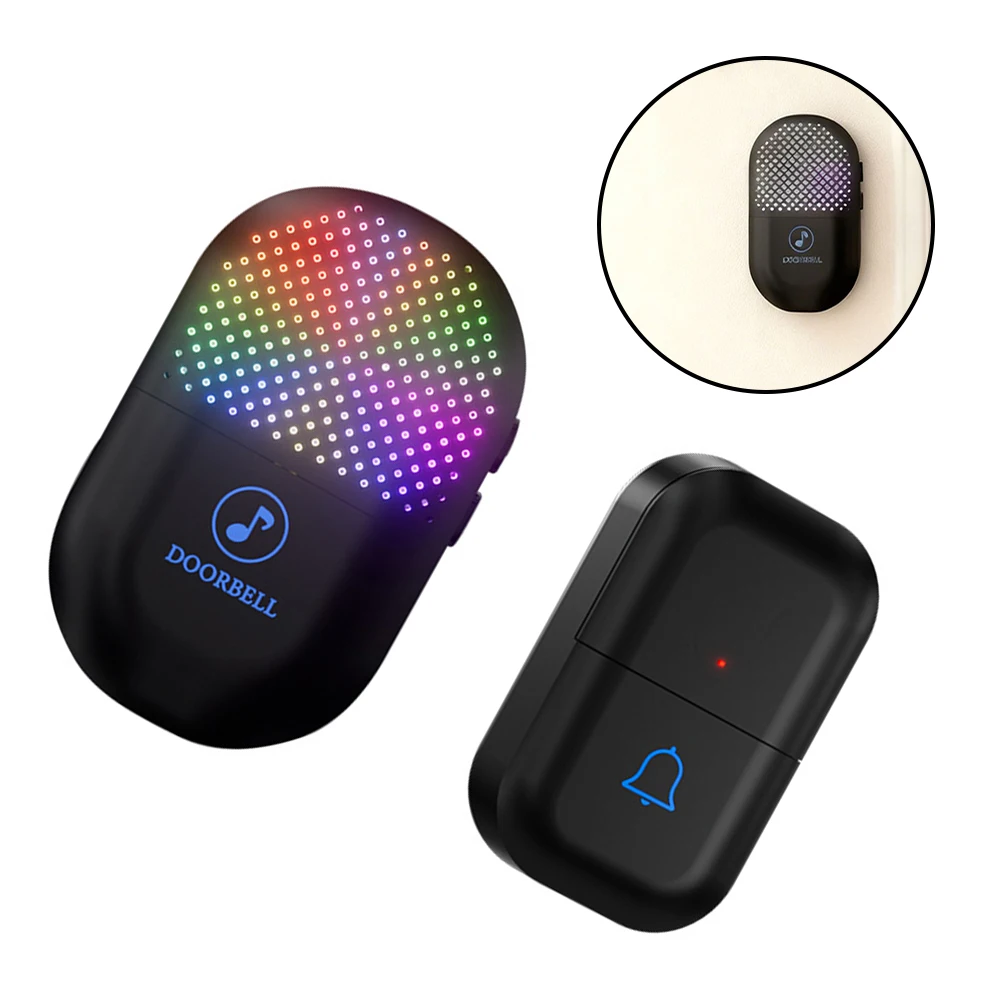 Wireless Door Bell Kit with Waterproof Push Button 38 Custom Chimes 4 Volume Settings LED Indicator Indoor Outdoor