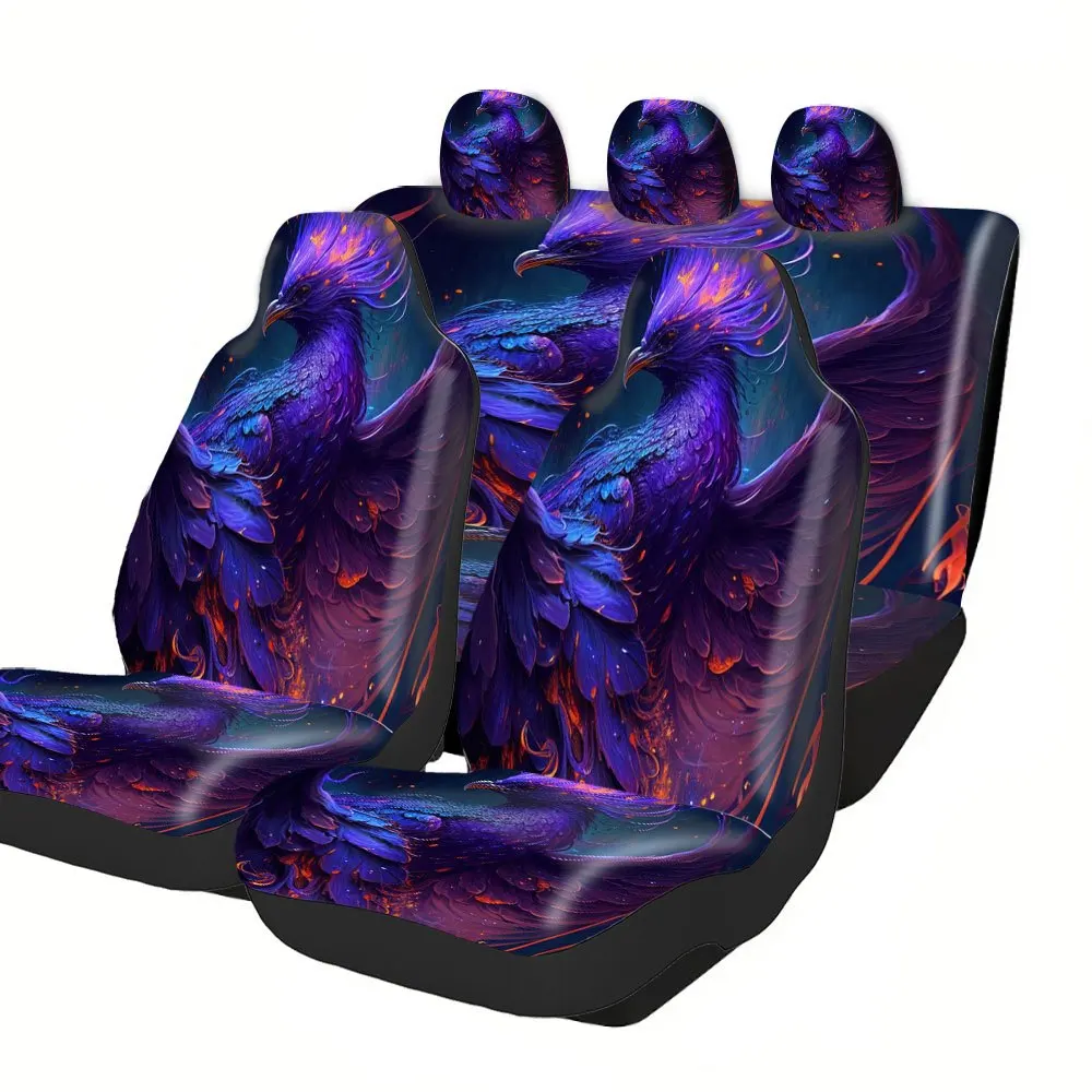 Trendy Print Car Seat Covers Full Set Fit Festive All Occasion Premium Material Comfortable Breathable Mythical Bird Fiery Plum