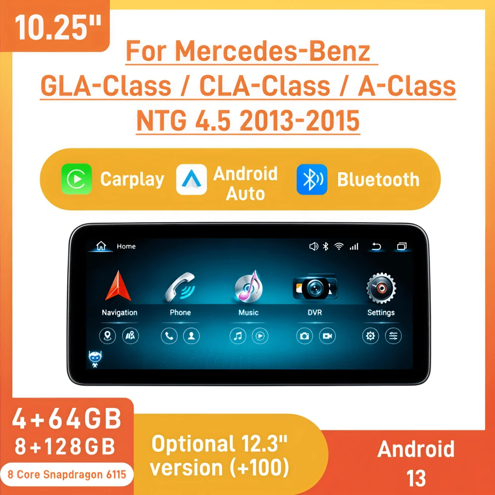 10.25 Inch Car Screen For Mercedes Benz A CLA GLA Class NTG4.5 2013-2015 4+64G/8+128G CarPlay Android Auto GPS Radio