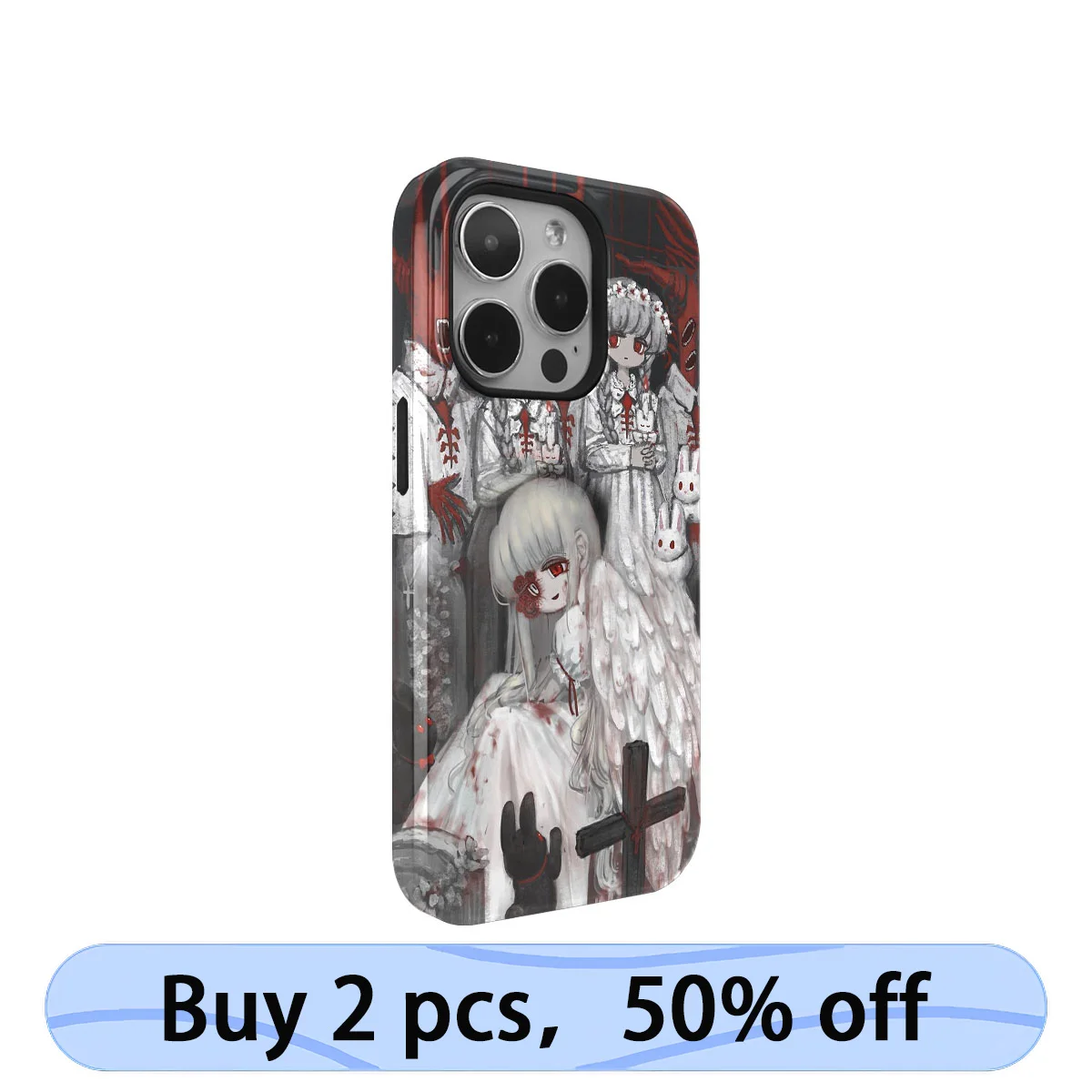 Coque iPhone Art Phone Case Dark Lolita Angel Anime Cover for iPhone 15 14 13 12 11 Pro Max Plus IMD 2 in 1