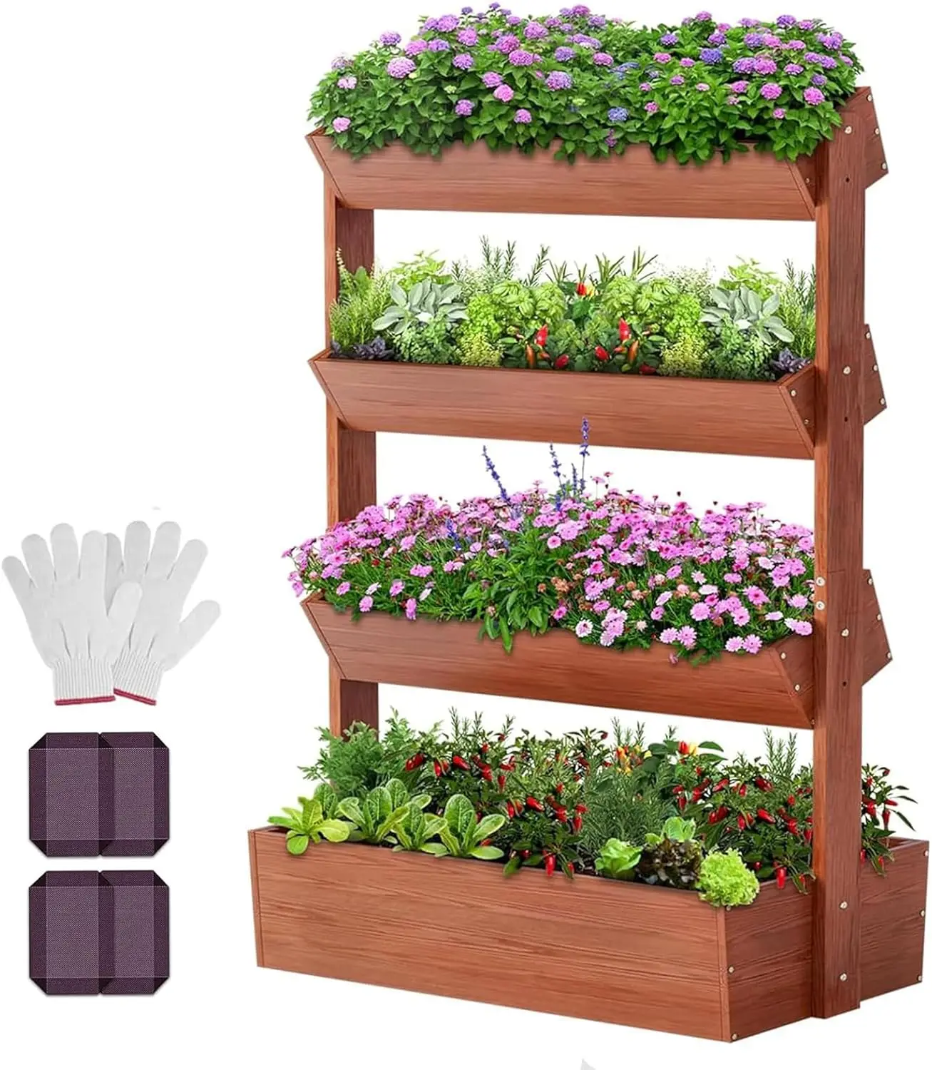 

DoCred Vertical Wooden Raised Garden Bed, 4 Tier Garden Planters Freestanding Wood Plant Stand Flower Rack Wooden Planter