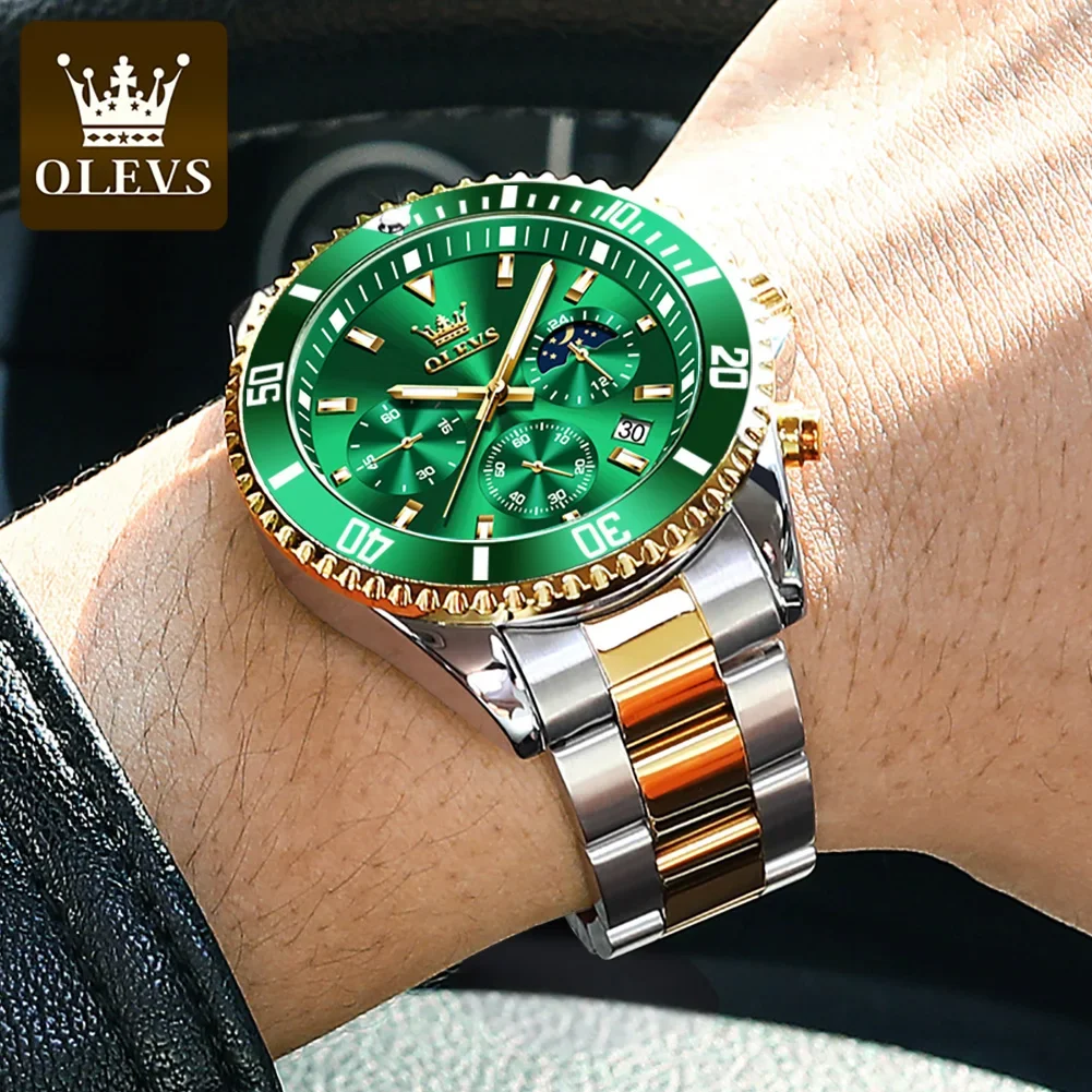 Imagem -05 - Olevs-relógio com Pulseira de Masculino Relógios de Pulso Multifuncionais de Três Olhos Quartzo Impermeável Calendário Luminoso Moda Aço Inoxidável