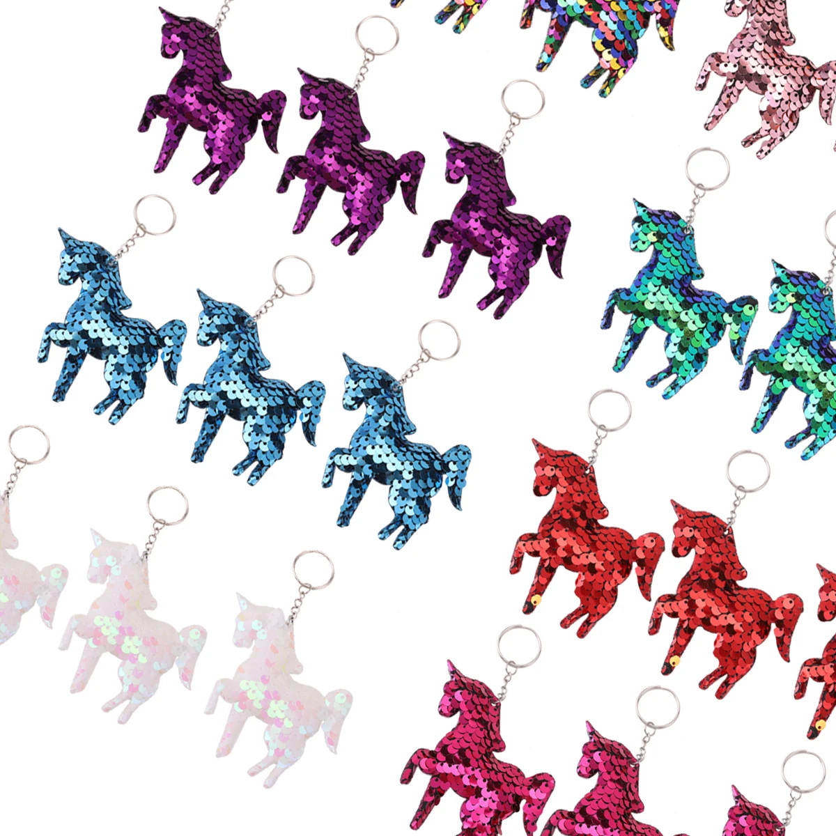 24Pcs Cartoon Sequin Keychains, Glittering Double-Sided Horse Shape Keyrings, Perfect For Birthday Party Favors, Bag Accessories