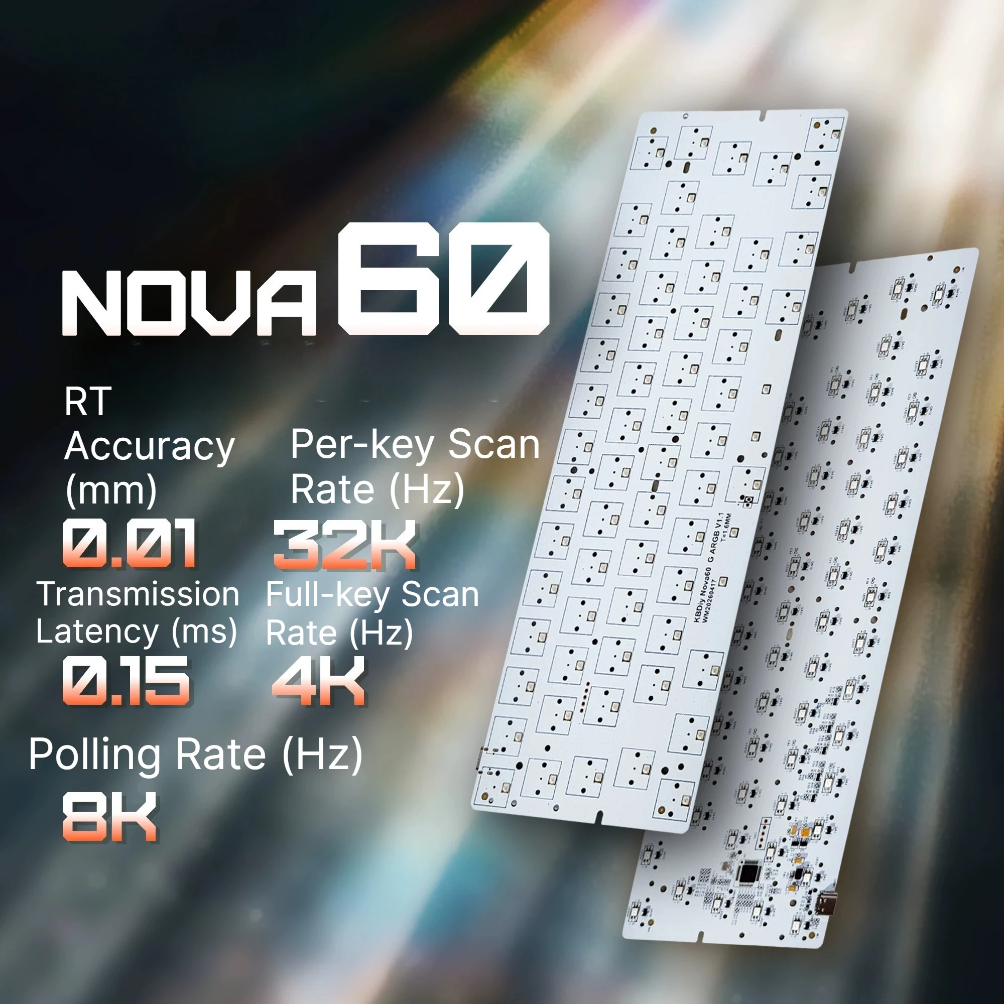 NOVA60 Hall‑Effect Keyboard PCB Customized 8k Polling Rate Inner Kit ARGB Compatible with GH60 Gaming Keyboard Accessories DIY