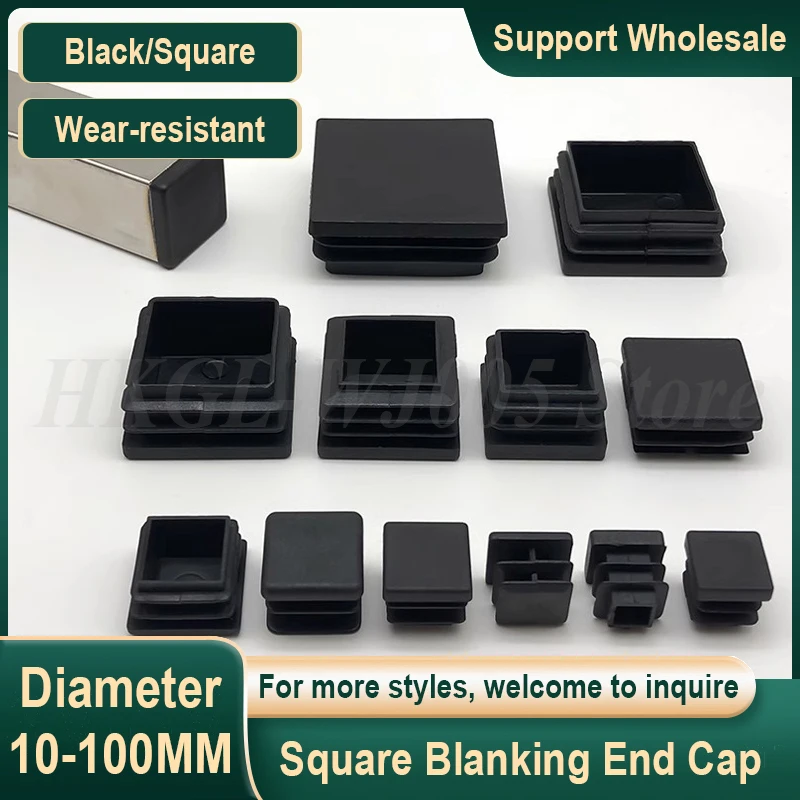 

Black Square Plastic Blanking End Cap Tube Pipe Inserts Plug Bung Insert Stopper Chair Table Feet Cap Wear-resistant Anti Slip