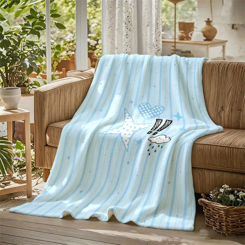 Blue Star Doodle Print Flannel Blanket Warm Soft Halloween Christmas Decorative Couch Warm Cozy All-Season Gift