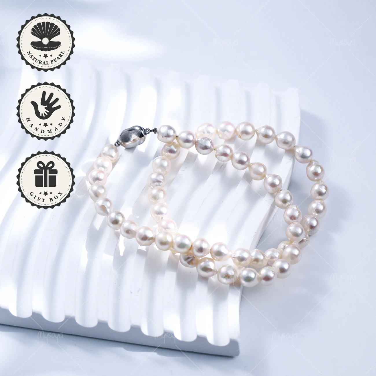 Collar de perlas barrocas japonesas Akoya de agua de mar Mysoya de 7–7,5 mm con cierre de guisante de estilo japonés, regalo de cumpleaños o San Valentín