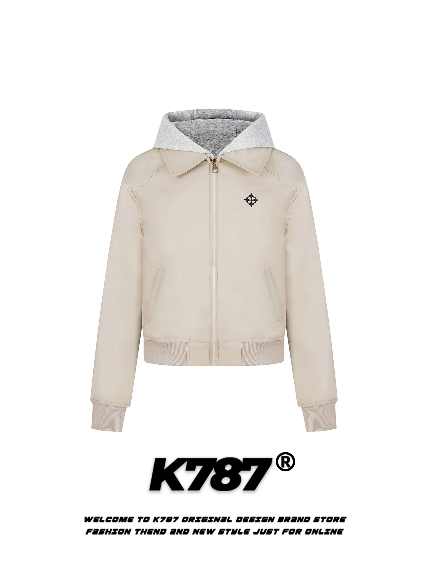 

K787 American Retro PU Leather Hooded Jaet Women's Slimming Trendy Commute ort Outerwear Polyester Fiber Long Sve Zipper