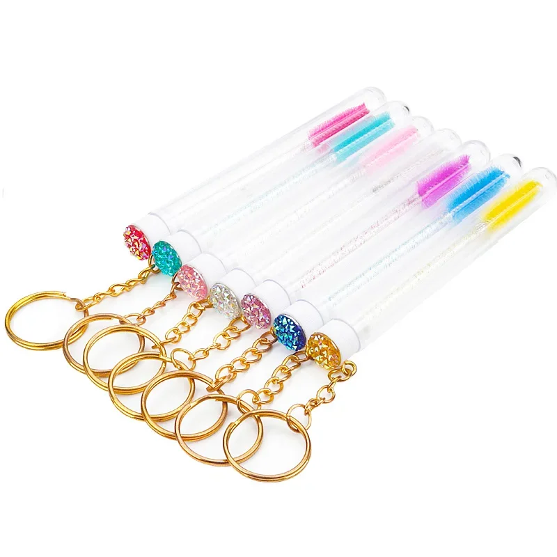 Brosse à cils en Tube avec porte-clés doré, 10 pièces, fournitures d'extension de cils, brosse à cils jetable, peigne à sourcils et à cils, pinceaux de maquillage