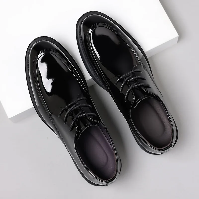 mens casual business wedding formal dress patent leather shoes lace-up derby shoe black brown gentleman breathable footwear mans