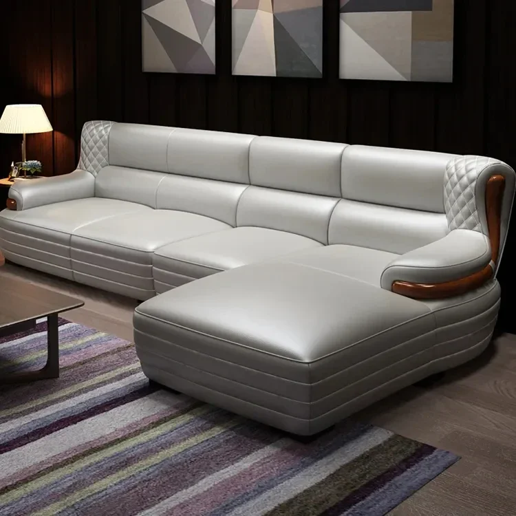 

Furniture New Deluxe Leather Upholstered L-Shaped Sofa Set Furniture Living Room