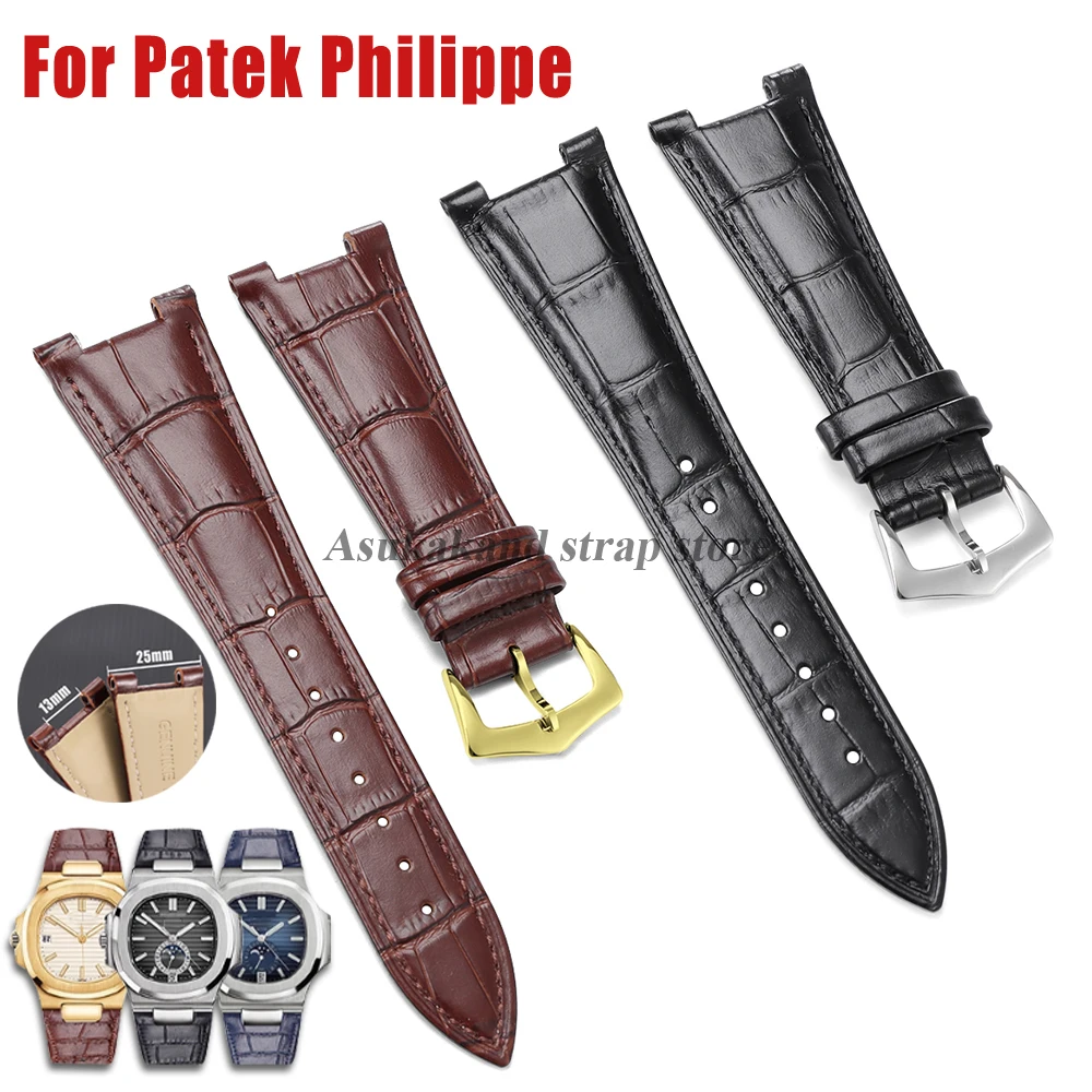 For Patek Philippe Nautilus 55711 5712 5726 5980 Leather Straps 25*13mm Concave Convex Mouth Men Bracelets Watch Band Accessory