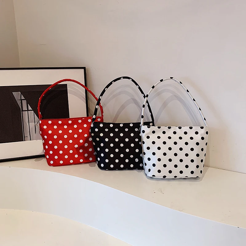 

2025 Summer 1pcs New Pure Color Polka Dot Shoulder Bag Fashion Armpit Bag Bucket Bag
