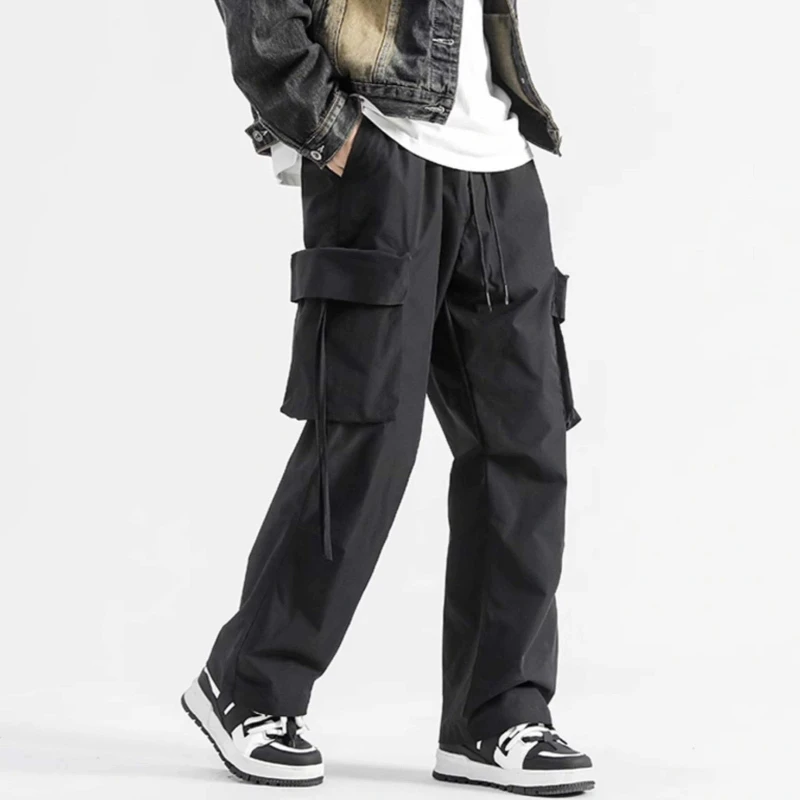 

Мужские однотонные брюки-карго свободного кроя с прямыми штанинами, карманами, спортивные повседневные брюки на флисовой подкладке для ежедневной носки ​
