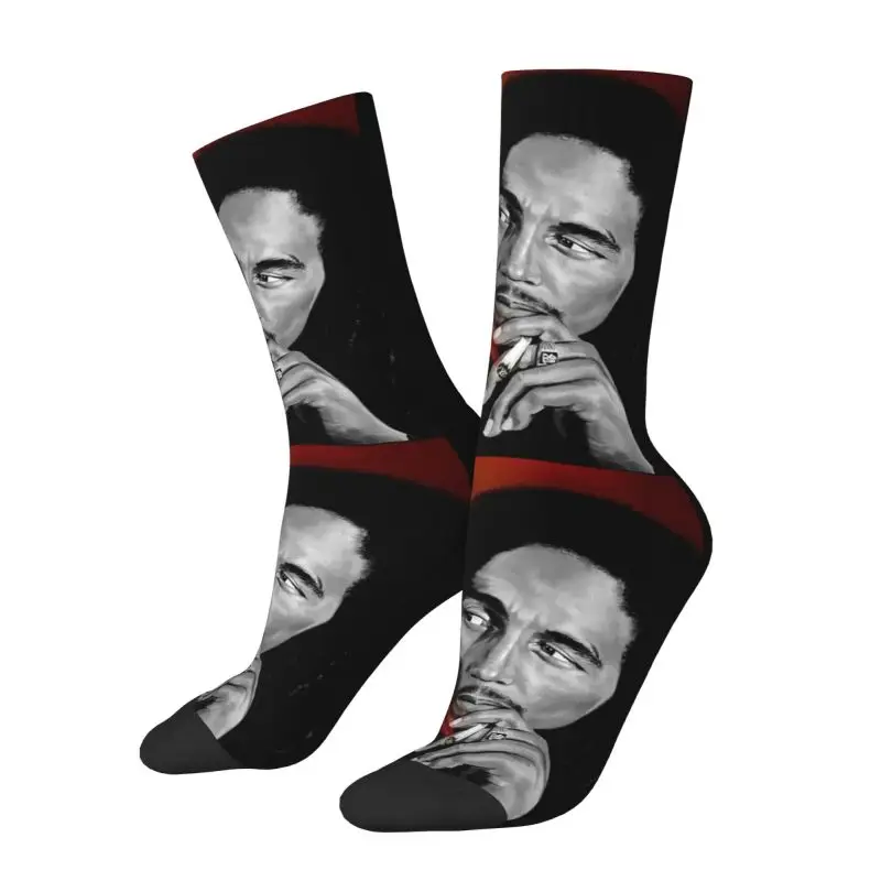 Custom Jamaica Reggae Rock Bob Marley Mens Crew Socks Unisex Fashion 3D Printing Dress Socks