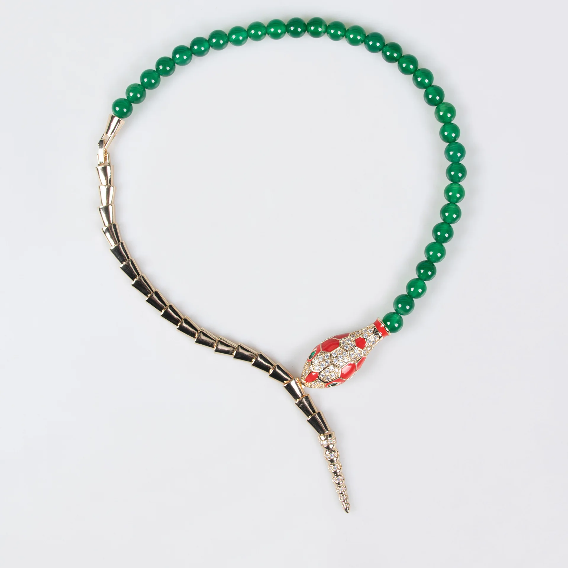 Light Luxury Exaggerated Snake Necklace With Emerald Beads Retro Chinese Style Blue Turquoise Gemstone Choker Women Delicate Par