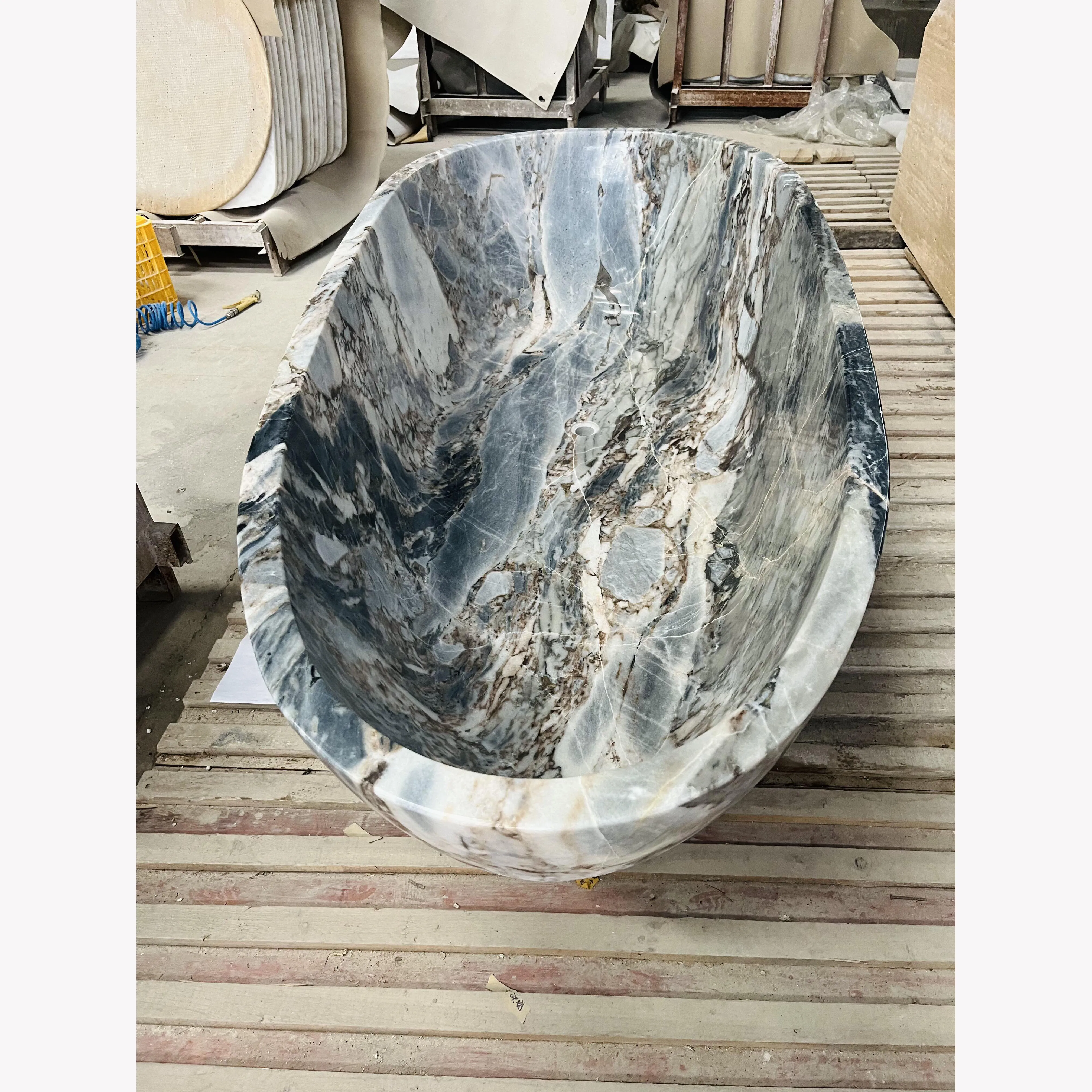 Natural Blue Ocean Storm Marble Bath Tub Soaking Bathtub Elephant White Marble Bathroom Bathtub Modern