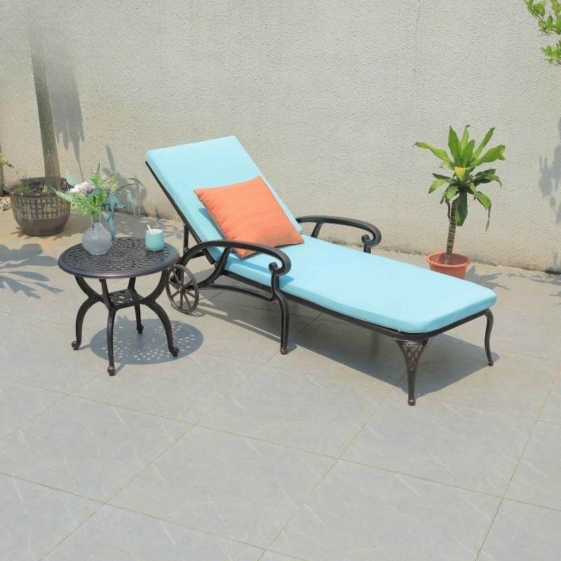 

Outdoor villa swimming pool deck chair combination wrought iron hotel high back chair sofa with wheels cast aluminum bed three-p