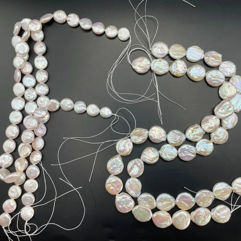 

2A Quality Natural Freshwater Pearls Strand Strong Light Baroque Coins Button Full Hole Chain for DIY Necklace Bracelet Jewelry