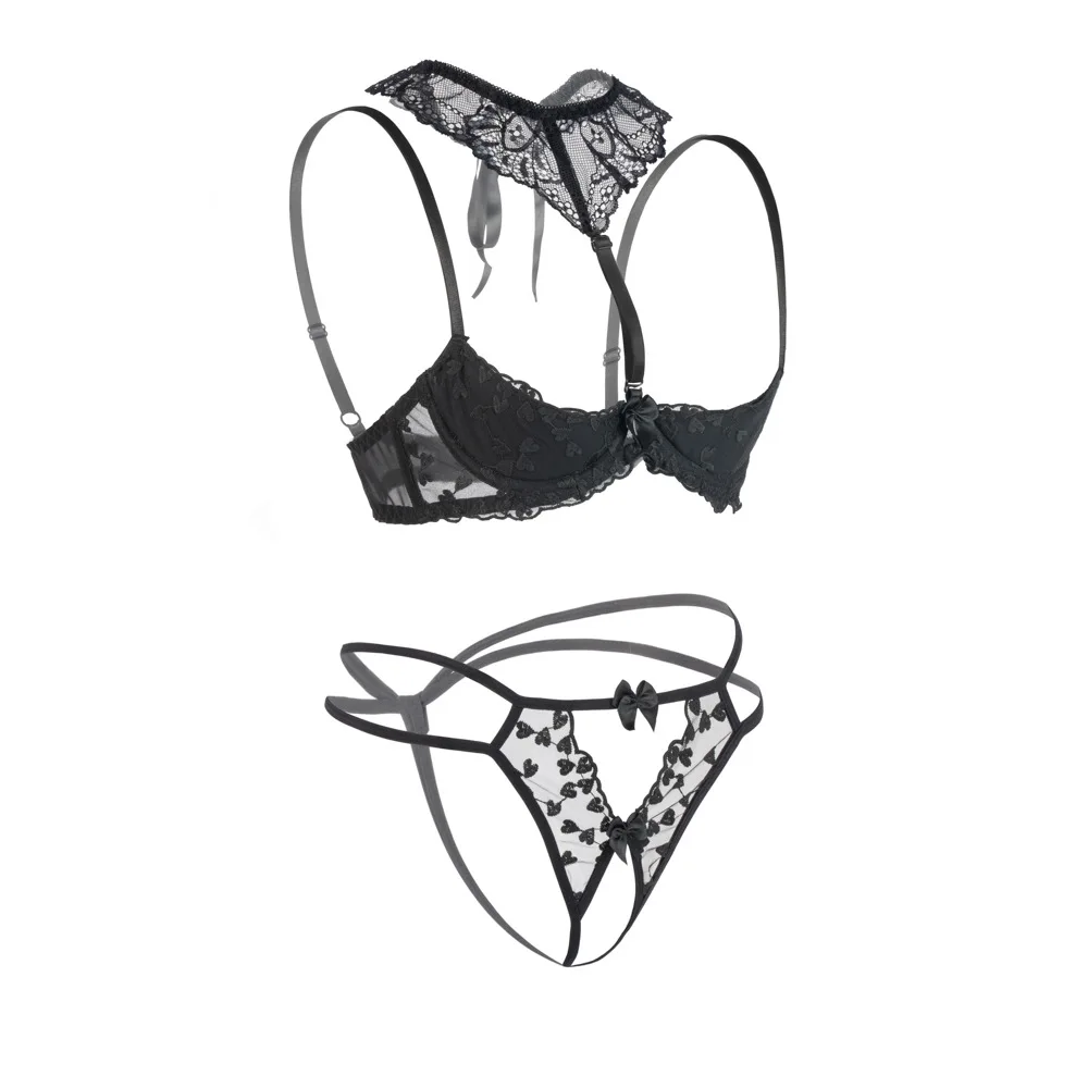 Embroidered lace half-cup hollow-out European and American erotic sexy underwear, underwire bra for lifting, gathering and breas