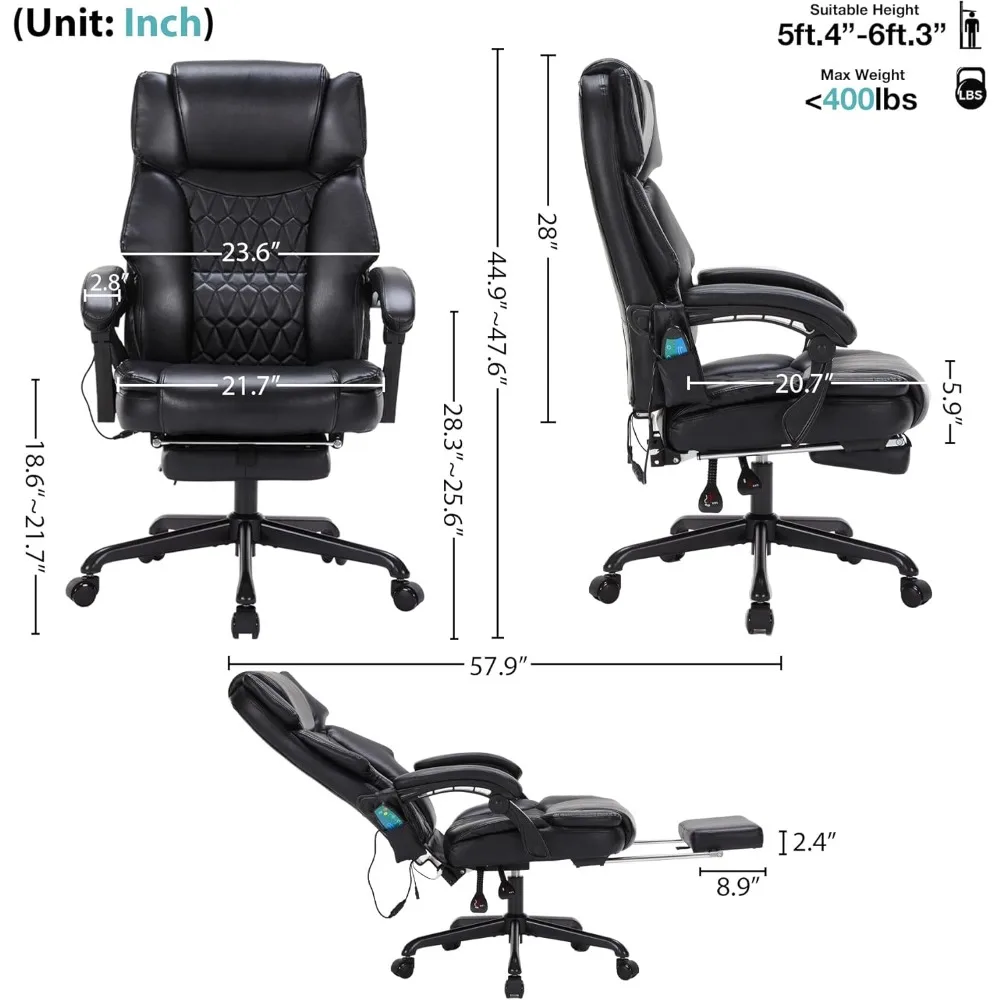 Massage Office Chair with Foot Rest 6 Points Vibration and Heat Home Office Desk Chairs for People  Reclining Managerial Chairs