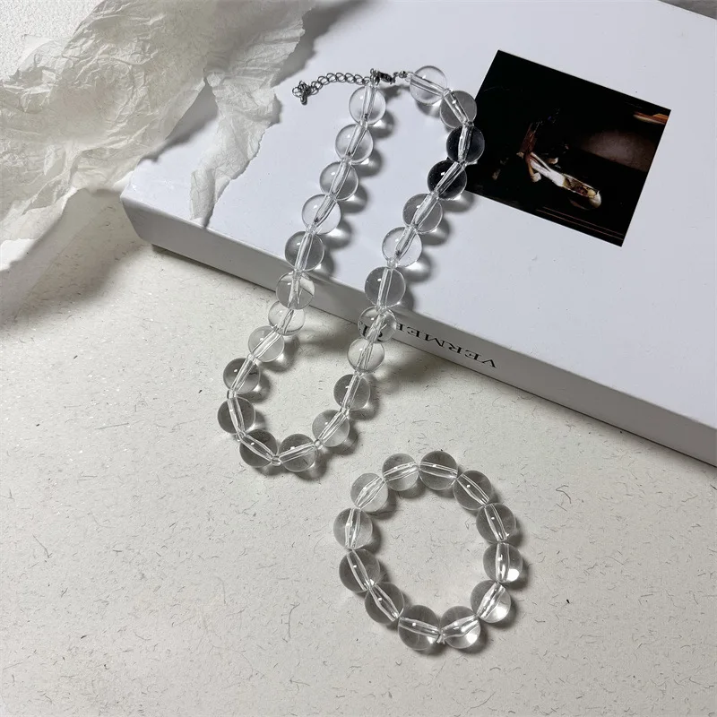 HANGZHI Transparent Bead Large Neckalce Sweet Clavicle Chain Necklaces Y2K Summer Party Vacation Jewelry for Women New