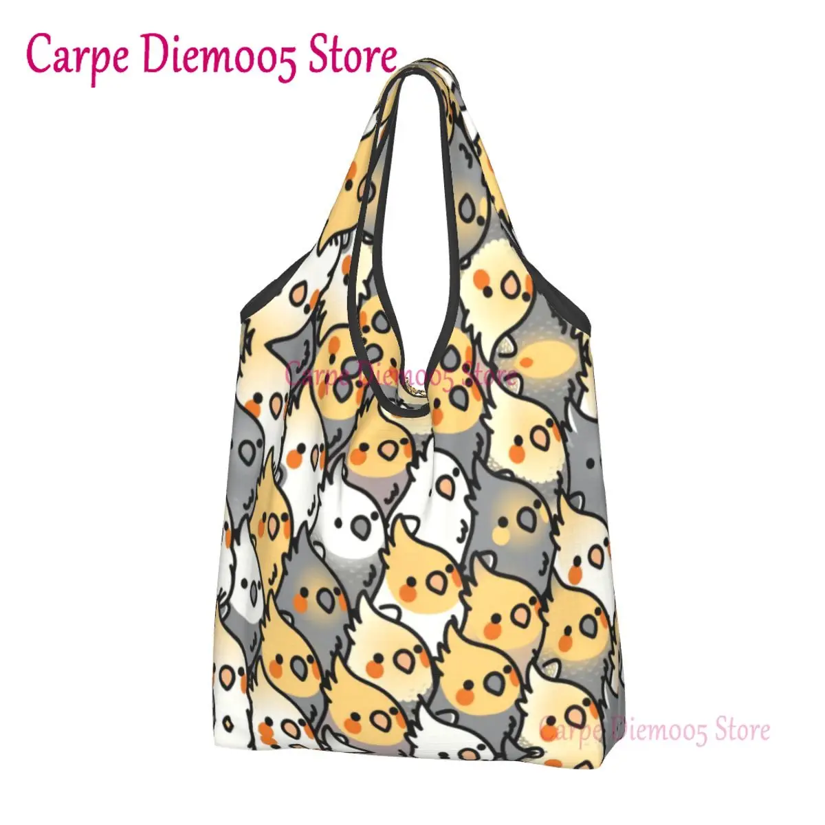 

Chubby Cockatiel Party Grocery Shopping Bags Cute Shopper Shoulder Tote Bag Large Capacity Portable Parrot Bird Handbag