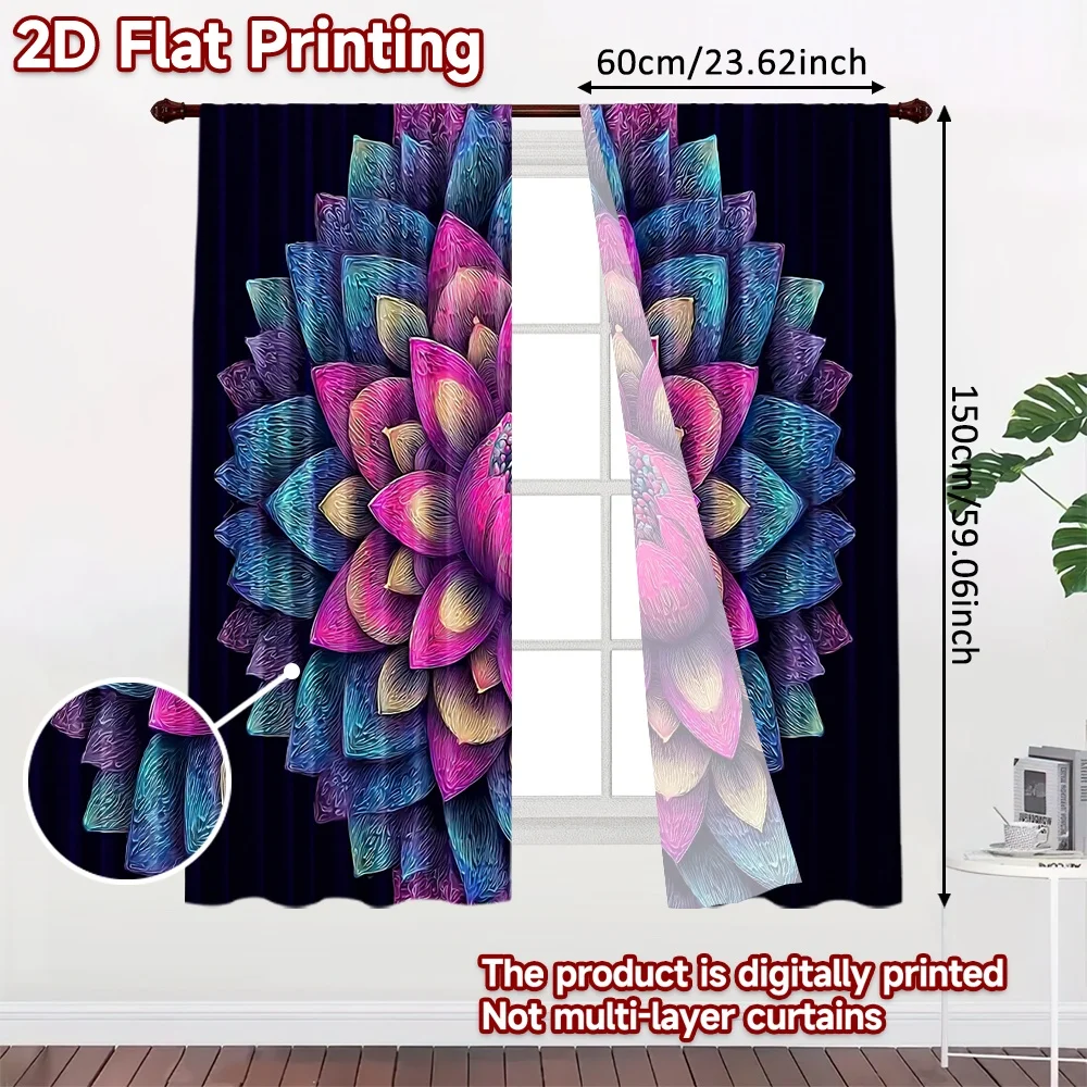 2D flat printing 2pcs Scene Curtains Floral Lotus Radiance Digital Printed Polyester Drapes Birthday Party Use for All Season