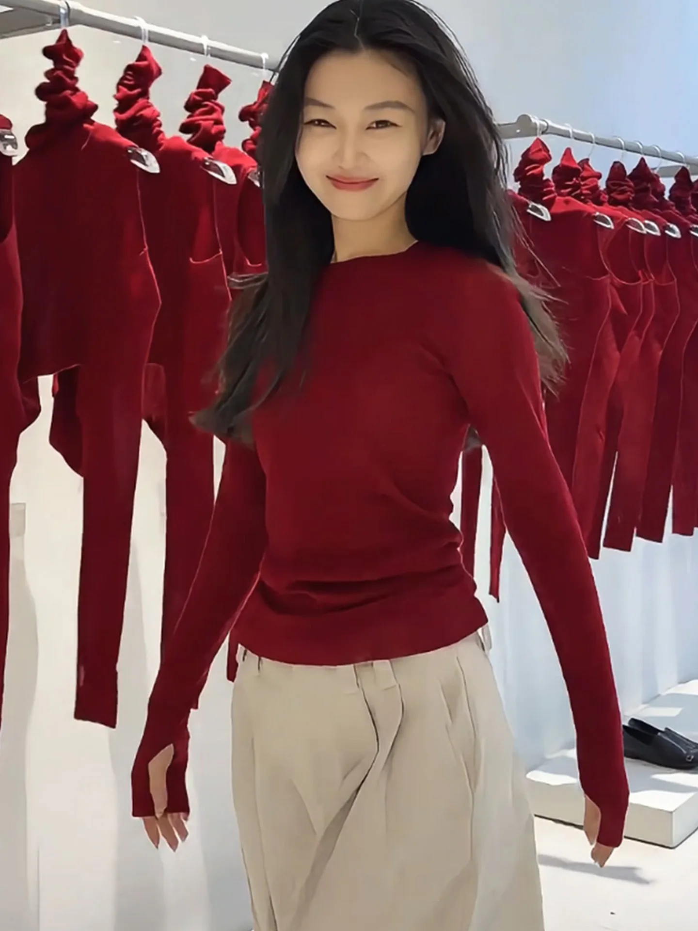 

Retro Knitwear round Ne Slim Fit Women's Inner Wear Base irt Autumn Winter High End Feelings Personali Long Sve Crew...