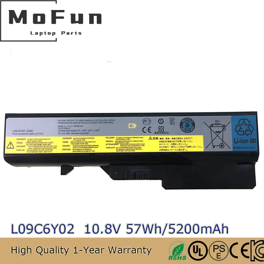 L09C6Y02 10.8V 5200mAh Laptop Battery for Lenovo IdeaPad G460 20041 G560 0679 G575 V470 V570 L09S6Y02