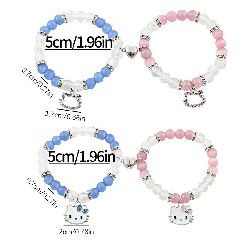 Bracelets en perles évidées de dessin animé, pendentif chat Kt, aimants en forme de cœur créatifs, Attirer les couples, Cadeaux, Mode, Mignon, 2 pièces