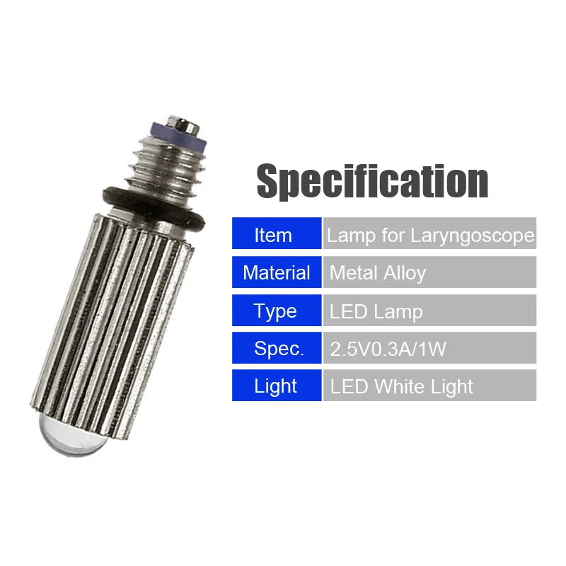Universal Medical Anesthesia Laringoscopio Accessory 2.5V 0.3A 1W LED Bulb Lamp White Light Replacement Part for Laryngoscope C2